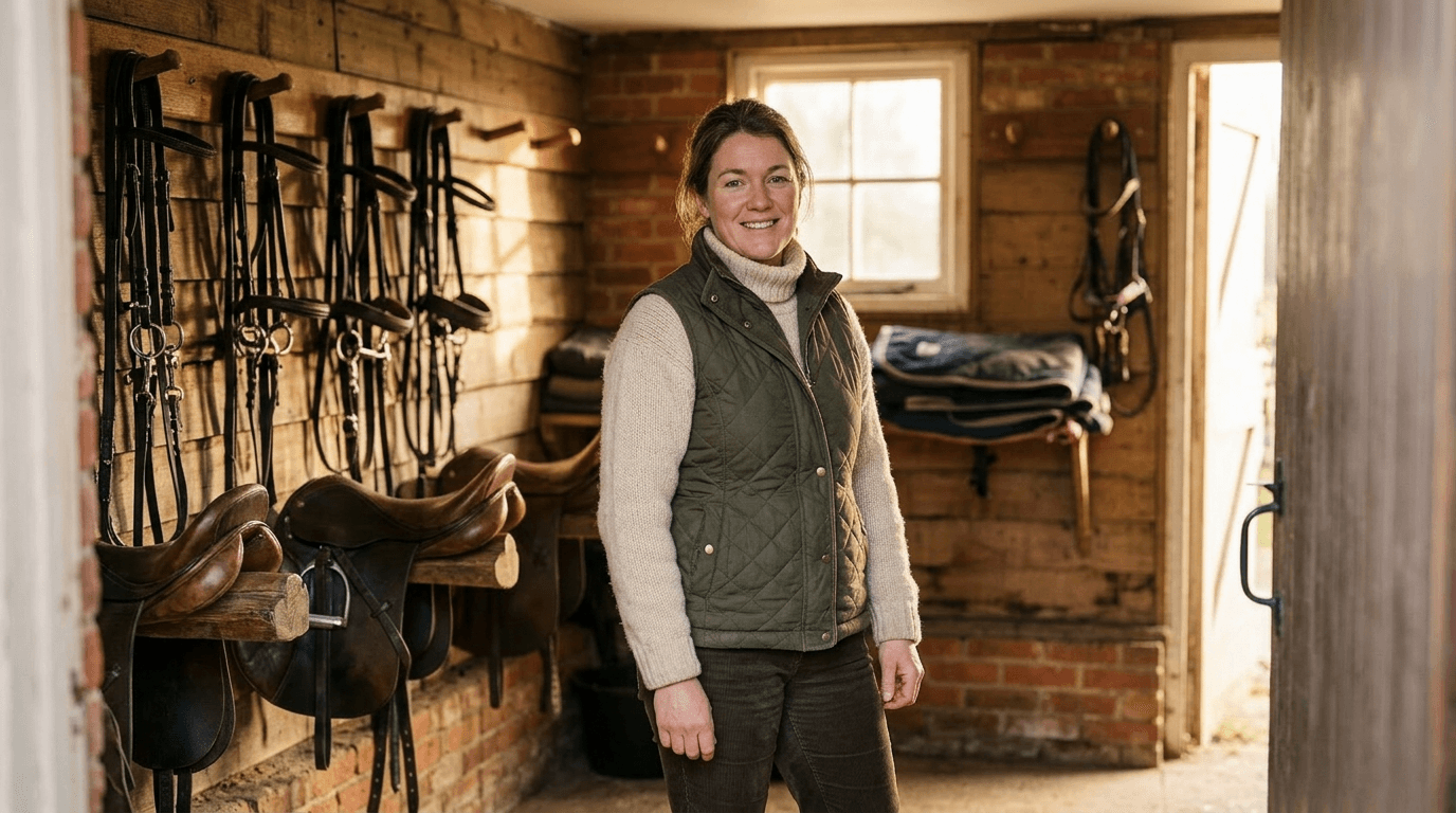 A yard manager smiling in the tack room